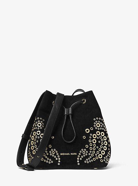 michael kors cary small bucket bag charcoal|Cary Small Grommeted Suede Bucket Bag .